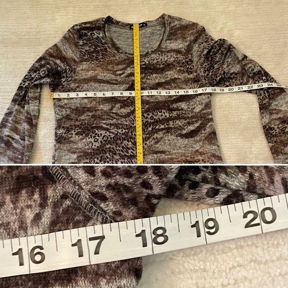 David Cline Womens Sweater Size M Animal Print Long Sleeve Fallcore Brown Tan - Picture 6 of 11